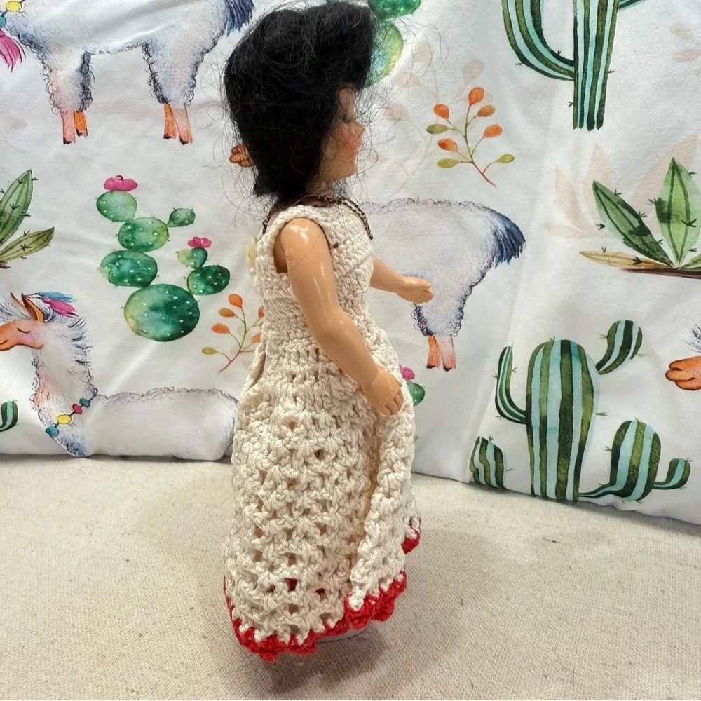 Vintage Doll with Cream Dress and Red Trim